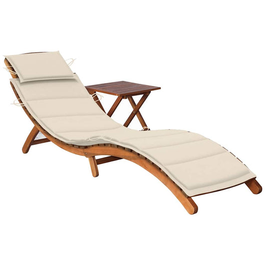 Garden sun lounger with table and solid acacia cushion