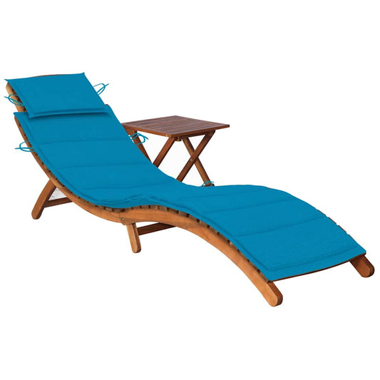 Garden sun lounger with table and solid acacia cushion