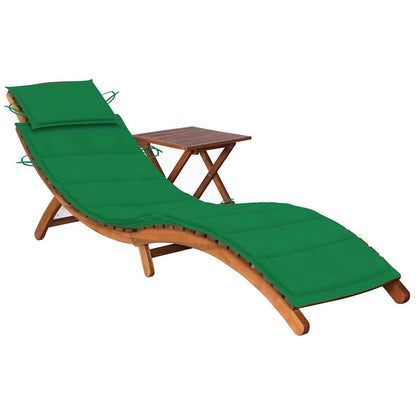 Garden sun lounger with table and solid acacia cushion
