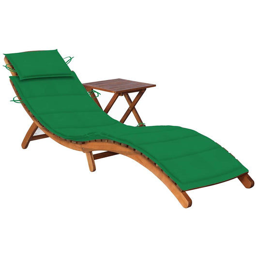 Garden sun lounger with table and solid acacia cushion