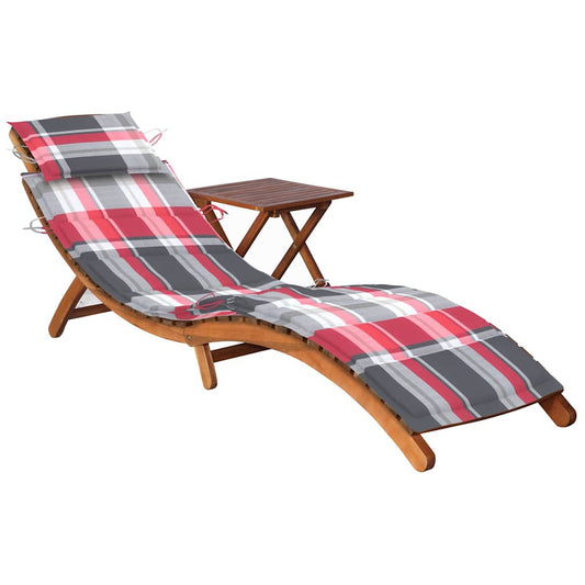 Garden sun lounger with table and solid acacia cushion