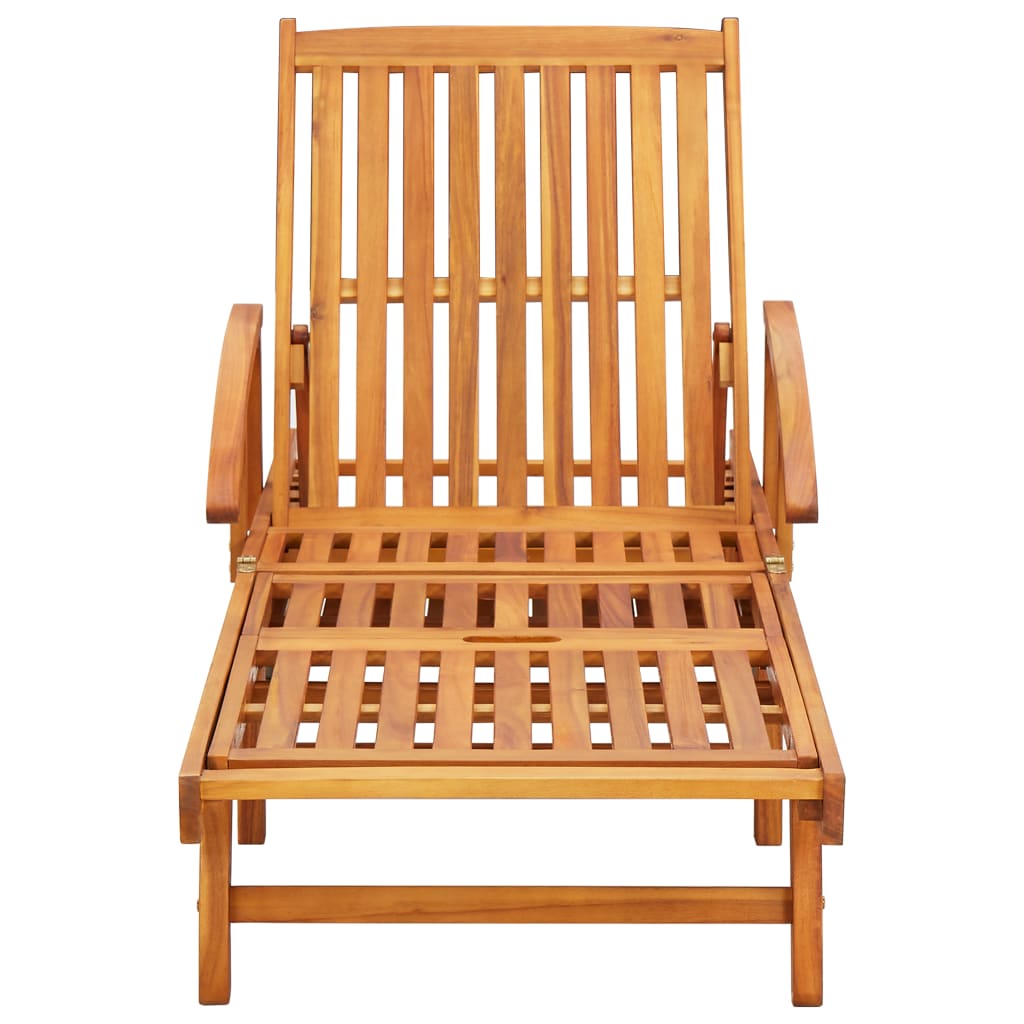 Garden sun lounger with cushion in solid acacia wood
