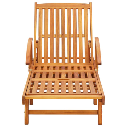 Garden sun lounger with cushion in solid acacia wood