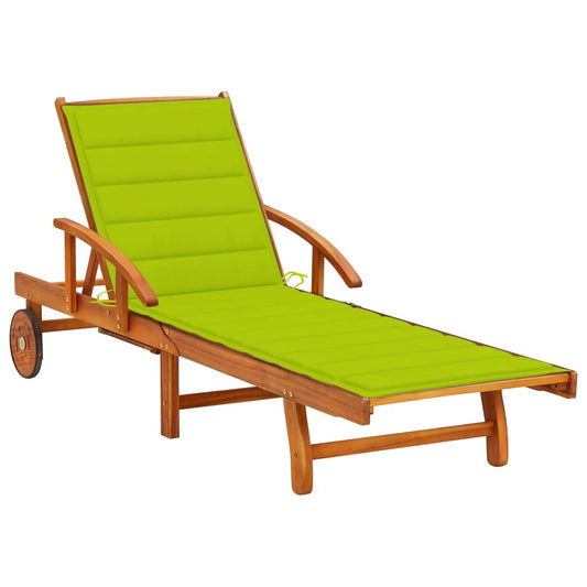 Garden sun lounger with cushion in solid acacia wood