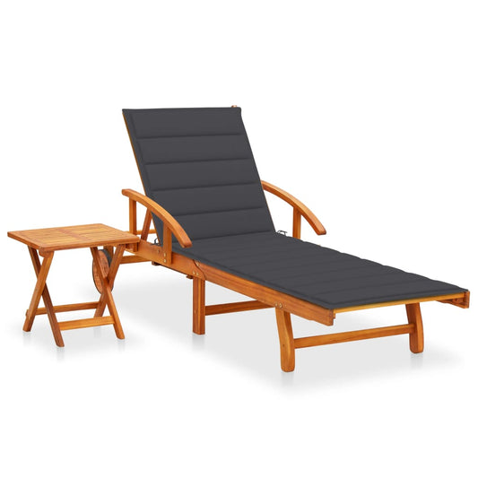 Garden sun lounger with table and solid acacia cushion