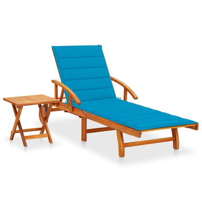 Garden sun lounger with table and solid acacia cushion