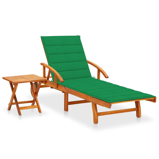 Garden sun lounger with table and solid acacia cushion
