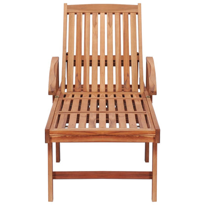 Sun lounger with black cushion in solid teak wood