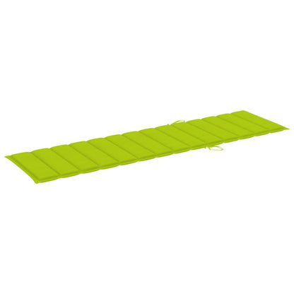 Bright green sun lounger + cushion in solid teak wood