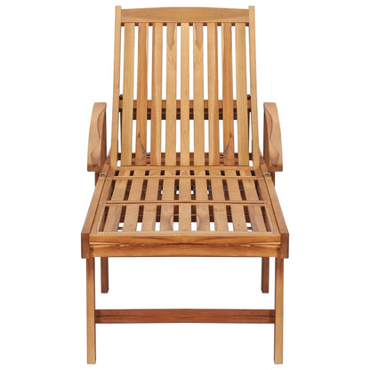 Sun lounger with table and cushion in solid teak wood