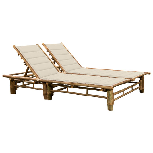 Bamboo sun lounger with cushions for 2 people