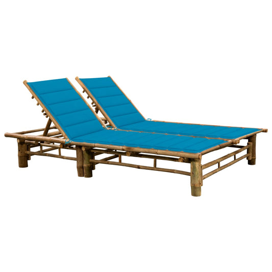 Bamboo sun lounger with cushions for 2 people