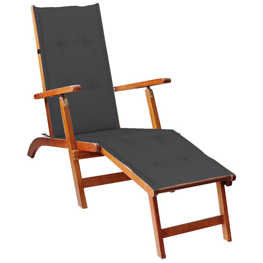 Outdoor sun lounger with footrest and solid acacia cushion