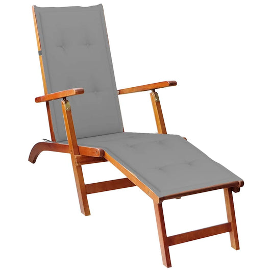 Outdoor sun lounger with footrest and solid acacia cushion