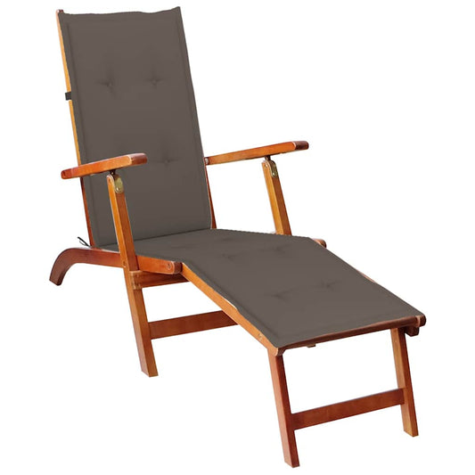Outdoor sun lounger with footrest and solid acacia cushion