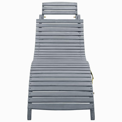 Sun lounger with cushion in solid acacia wood, grey