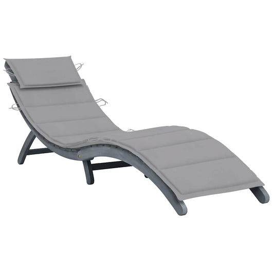 Sun lounger with cushion in solid acacia wood, grey