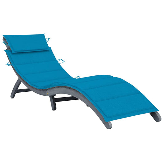 Sun lounger with cushion in solid acacia wood, grey