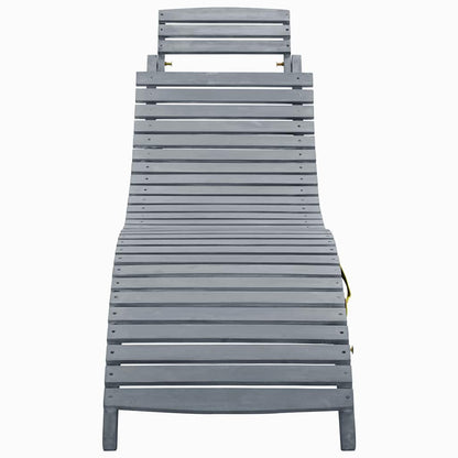 Sun lounger with cushion in solid acacia wood, grey