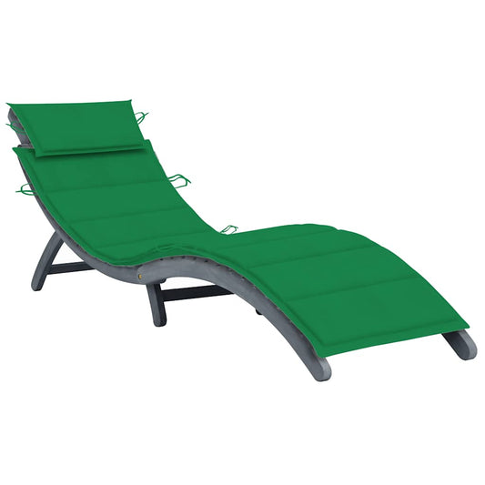 Sun lounger with cushion in solid acacia wood, grey