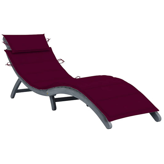 Sun lounger with cushion in solid acacia wood, grey