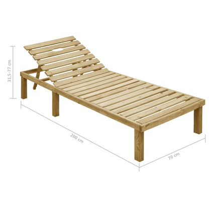 Sun lounger with cream-colored cushion in impregnated pine