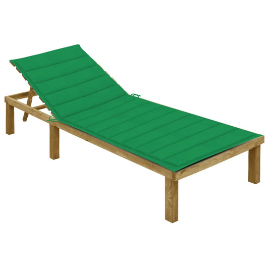 Sun lounger with green impregnated pine cushion