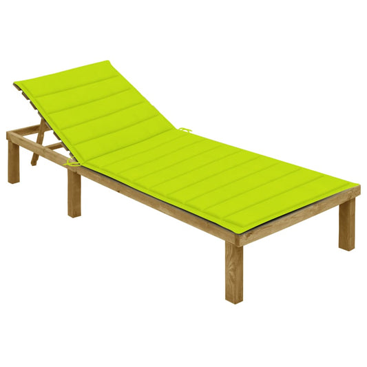 Sun lounger with bright green cushion in impregnated pine