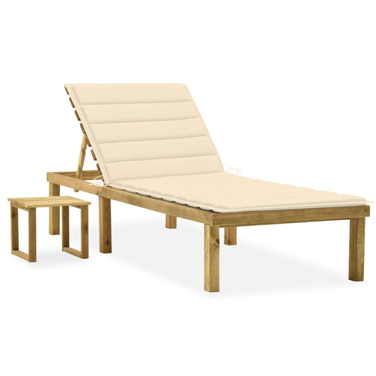 Garden sun lounger with table and cushion in impregnated pine