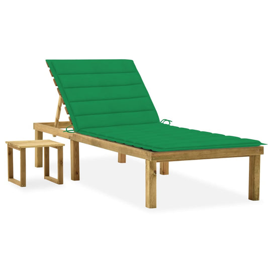 Garden sun lounger with table and cushion in impregnated pine