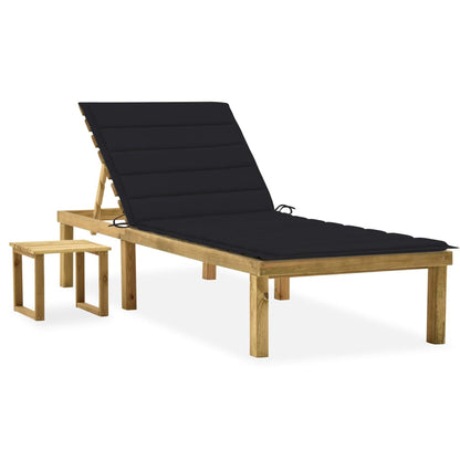 Espreguiçadeira de jardim com mesa e almofadão pinho impregnado