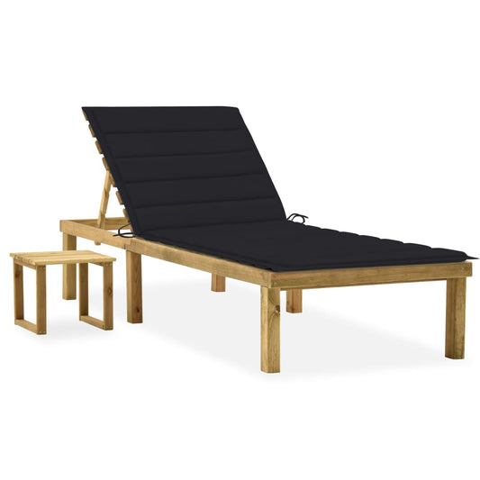 Espreguiçadeira de jardim com mesa e almofadão pinho impregnado