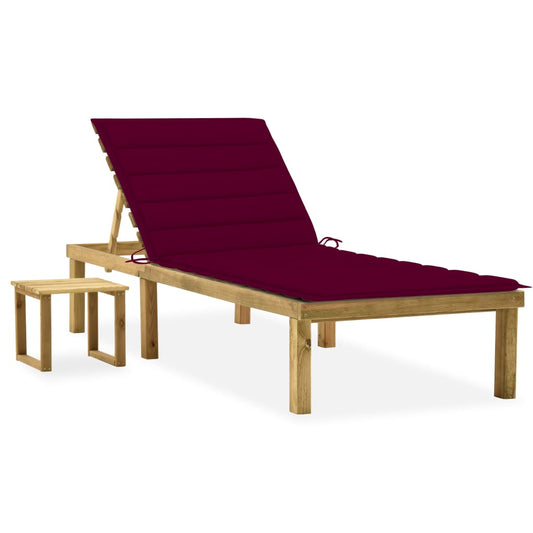 Espreguiçadeira de jardim com mesa e almofadão pinho impregnado