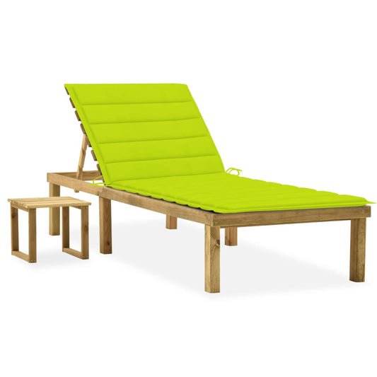 Garden sun lounger with table and cushion in impregnated pine