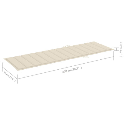 Sun lounger with cream-colored cushion in impregnated pine