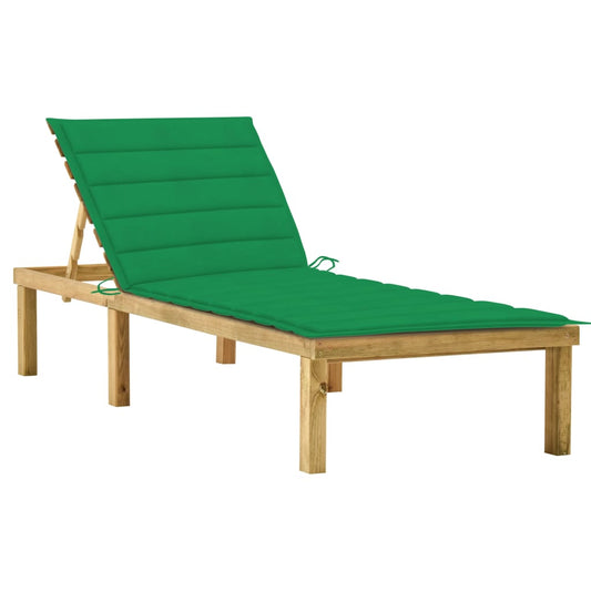 Sun lounger with green impregnated pine cushion