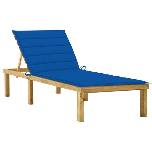 Sun lounger with royal blue impregnated pine cushion