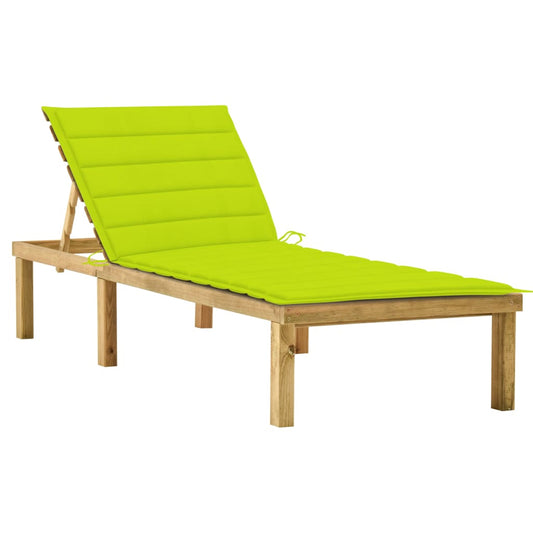 Sun lounger with bright green cushion in impregnated pine