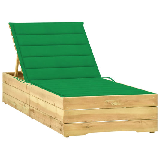 Sun lounger with green impregnated pine cushion