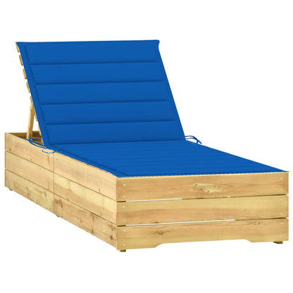 Sun lounger with royal blue impregnated pine cushion