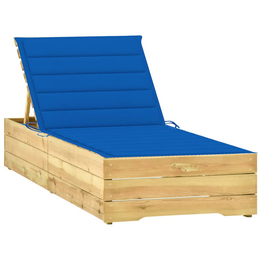 Sun lounger with royal blue impregnated pine cushion
