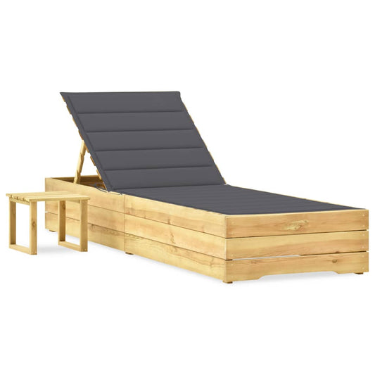 Espreguiçadeira de jardim com mesa e almofadão pinho impregnado