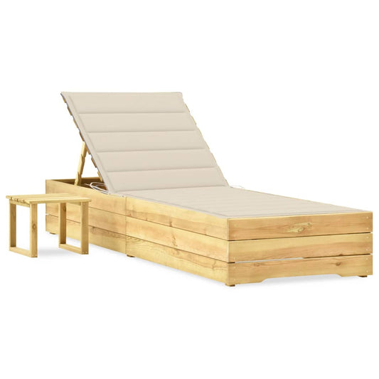 Espreguiçadeira de jardim com mesa e almofadão pinho impregnado