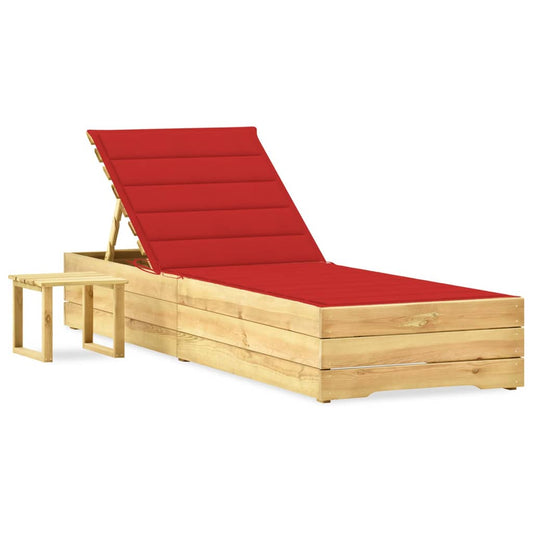 Espreguiçadeira de jardim com mesa e almofadão pinho impregnado