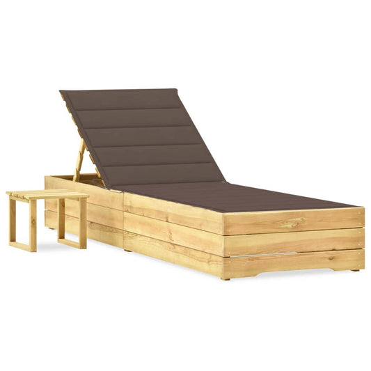 Espreguiçadeira de jardim com mesa e almofadão pinho impregnado