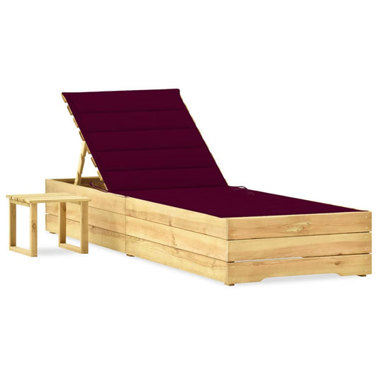 Espreguiçadeira de jardim com mesa e almofadão pinho impregnado