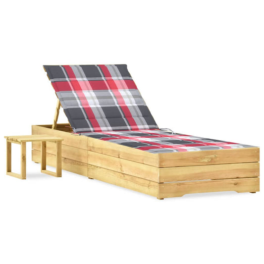 Espreguiçadeira de jardim com mesa e almofadão pinho impregnado