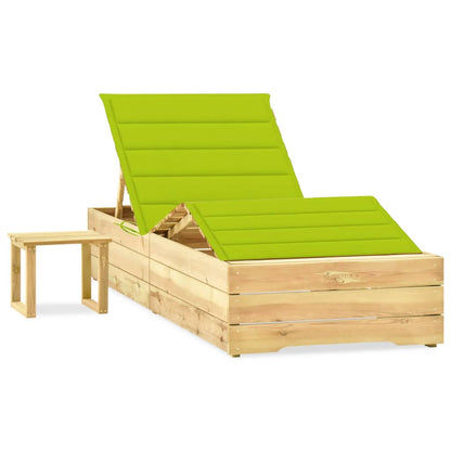 Garden sun lounger with table and cushion in impregnated pine