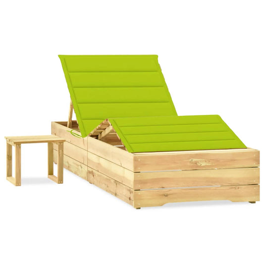 Garden sun lounger with table and cushion in impregnated pine