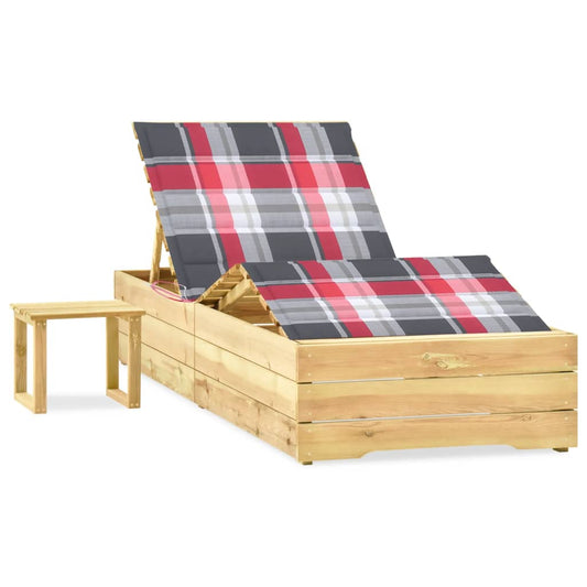 Espreguiçadeira de jardim com mesa e almofadão pinho impregnado